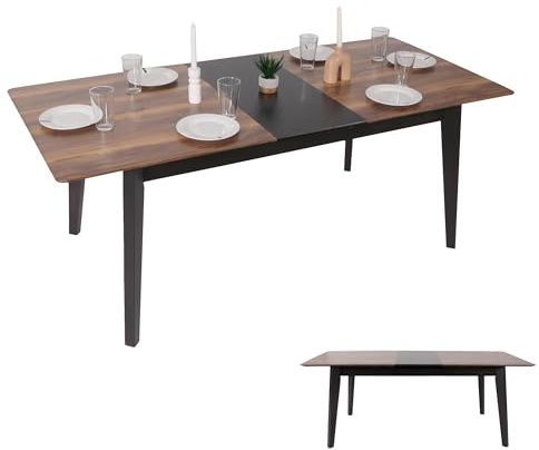 Mendler Esszimmertisch HWC-M57 160-200x90cm Holz-Optik dunkle Beine | Esstisch, ausziehbar, Sheesham, Massiv-Holz, Laminat, Melamin