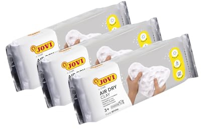 Jovi Air Dry modelleringsmassa, klar att använda, lufttorkning, baserad på fuktig ton, 250 g i vitt, 3-pack