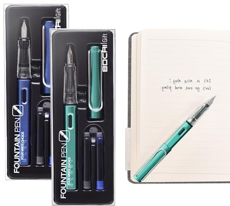 Minging Füllhalter aus robustem, 2 Füllfederhalter Set Enthält 4 Tintenpatronen Und 2 Tintennachfüllkonverter Ergonomischer Griff Füllhalter,Geeignet für Patronen mit Einer Öffnung von 3,4 mm