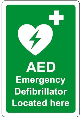 AED Sicherheitsschild Emergency Defibrillator located here Notfallschild, 3 mm Aluminium-Dibond für den Innen- und Außenbereich (600 mm x 400 mm), 20 m Sichtabstand