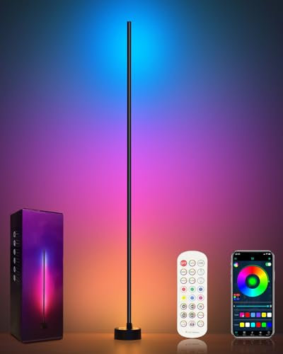 Miortior Lampade da Terra LED, Piantana Lampada da Terra Funziona con Bluetooth, Sincronizzazione Musicale, 16 Milioni di Colori e 68 Modalità di Scenari per Soggiorno, Camere da Letto, Sale Giochi