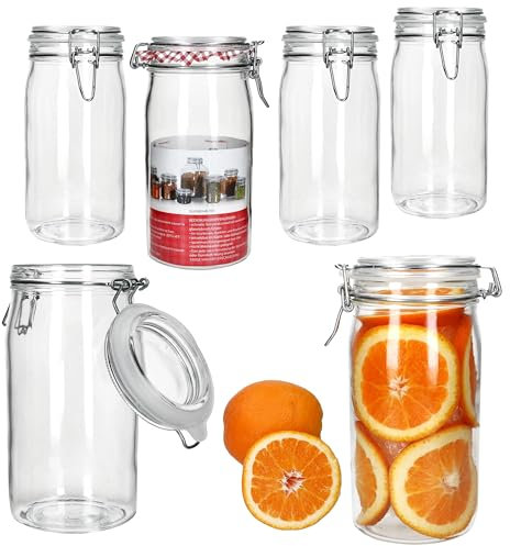 MamboCat Norma Lot de 6 bocaux de conservation hermétiques ronds I 1,5 l I Bocaux en verre avec fermeture à étrier I Idéal pour la mise en conserve, la fermentation et le stockage