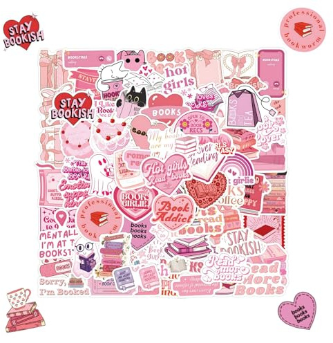 HUTRADE 60 Pcs Rosa Bookish Aufkleber, Vinyl Sticker für Kindle | Book Lovers Sticker Aesthetic, Book Merch Sticker, Lesen Zubehör Stickers