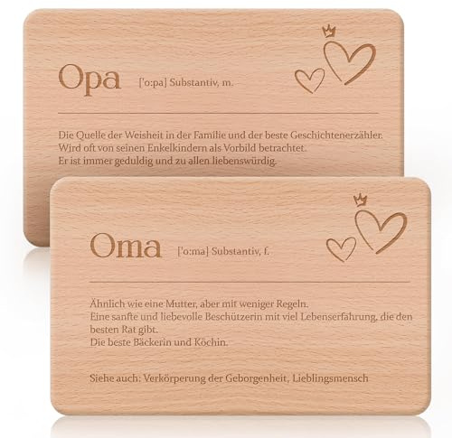 2er Set Frühstücksbrettchen für Oma und Opa, graviert aus Buchenholz, mit liebevollen Worten, Geschenk zu Muttertag, Vatertag, Geburtstag oder Weihnachten