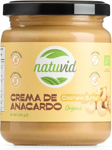 Crema di Anacardi BIO Natuvid | 100% Naturale | 250g | Senza Glutine | Senza Zuccheri Aggiunti | Texture Vellutata | Ideale Salse Vegan & Dieta Keto | Vegana