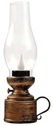 Generic Linterna de queroseno vintage de cobre, lámpara de aceite sin llama, funciona con pilas, lámpara de mesa retro, luz nocturna de noche, decoración de patio