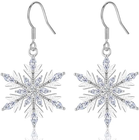 MASOP Schneeflocken Ohrringe Hängend AAA Zirkonia Weiß Pink Rosa Blau Ohrhänger Weihnachten Schmuck Geschenke für Damen Frauen