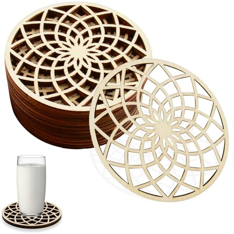 Set di 10 Sottobicchieri in Legno, per Bevande Calde e Fredde, Riutilizzabili, 8x8 cm, Sottobicchieri Robusti dal Design Unico
