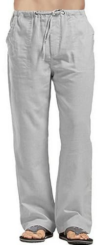 Remxi Linne byxor herr sommar strandbyxor lätta elastiska yogabyxor, Grisclair, 3XL