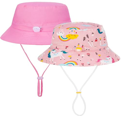 Utensilsto Lot de 2 chapeaux de soleil pour enfants, unisexes, à large bord, réglables, en coton, pour la plage, garçons et filles (rose), Rose, 3-8 ans