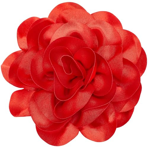 CREATCABIN Broche de Flor de 20cm, Broche de Camelia Rojo Extra, Alfileres para Ropa, Alfileres de Solapa de Tela Satinada Extraíbles, Broche para Vestidos de Mujer, Accesorios para Bodas, Fiestas,
