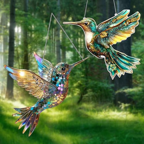 Xsybegdlk 2 Stück Kolibri-Sonnenfänger, Kolibri Sonnenfänger Fensterdeko, SonnenfäNger Prisma Kolibri zum Aufhängen Gartendeko Für Ummauerte Gärten und Schlafzimmer