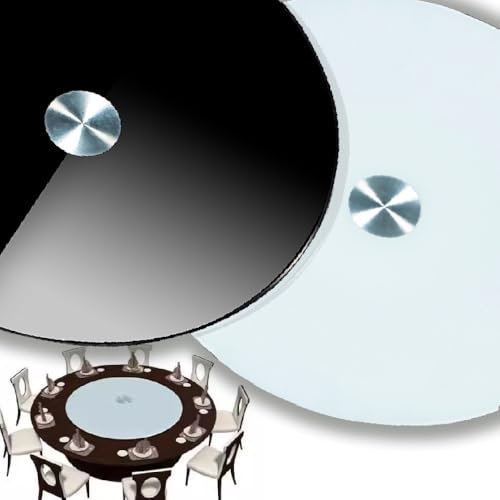 OPOLDBDMAC Plateau De Service Rotatif Lazy Susan en Verre Trempé Plateau Tournant Blanc Rond 50-100cm Assiette De Service Rotative pour Table À Manger De Cuisine(Black,50cm(20inch))