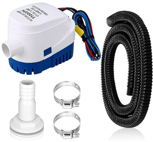 Kit de bomba de achique automática de 1-1/8 pulgadas, 12 V, 100 GPH, bomba de achique con manguera y abrazaderas de manguera, ajuste universal para piscinas y barcos