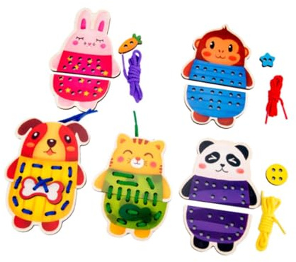 Garende Lacing Cards Sewing Cards Gift for Boys Girls Threading Activity Wood Early Development Sewing Kit Lacing Playing Games, Animal