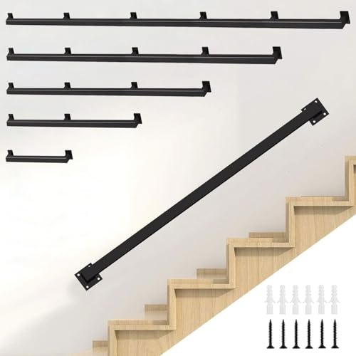 Kit complet – Barre d'appui de sécurité murale en fer forgé noir pour intérieur/extérieur (60 cm) – Support robuste pour salle de bain douche et besoins d'accessibilité.