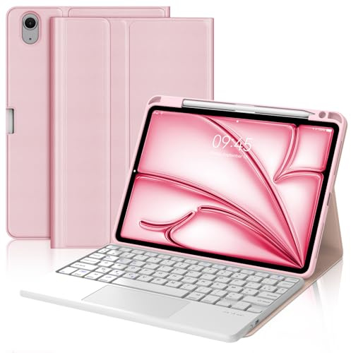 Coque Clavier pour iPad Air 11 Pouces (M4 2026, M3 2025, M2 2024), AZERTY Français Housse Clavier Bluetooth Magnétique Détachable avec Pavé Tactile pour iPad Air 10.9 (5e/4e Génération), Rose
