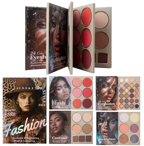 Palette Di Trucco | 4 Strati di Blush, Illuminante e Contorno in Polvere - Libro Contouring Blush | per Donne e Ragazze, Compleanno, Natale, Matrimonio, Festa
