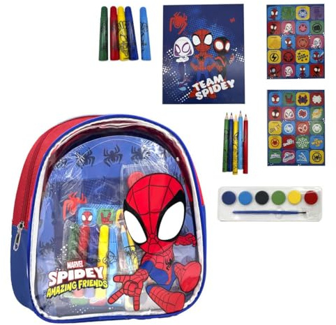 CERDÁ LIFE'S LITTLE MOMENTS Kreativset für Kinder mit Rucksack – Mal- und Bastelset mit Stiften, Farben, Stickern & Malbuch in beliebten Lizenzmotiven (Spidey)