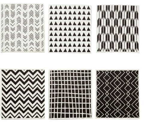 ElvenJoy Swedish Dishcloth Set of 6, Reusable Biodegradable Dish Cloths for Washing Up, Cellulose and Wooden Fiber Eco-Friendly Kitchen Cleaning Cloths with Geometric Design