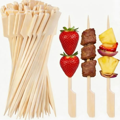 Mosmat 200 Pieces Bamboo Skewers Bamboo, 12CM Paddle Skewers Wooden Paddle Cocktail Picks Barbecue Skewers Bamboo Skewers Kebabs Cocktail Sticks for Appetizers Drinks Fruit Sticks