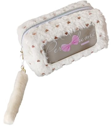 carotoe Estuche de gran capacidad adornado con lazo para lápices, tela suave y cremalleras lisas para estudiantes y profesionales, estuche con lazo, White, Mass Beauty