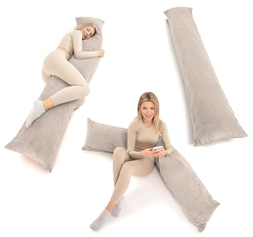 SLIPIO Premium Seitenschläferkissen 200 x 40 cm – Ergonomisches Körperkissen Bezug – anschmiegsam & atmungsaktiv – Allergikerfreundlich, waschbar (1, Beige, 200 x 40 cm)