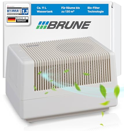 Brune® Luftbefeuchter B 125 – Kompakt und effizient für Räume bis 140 m³ – Verdunstung mit Filter für gesundes Raumklima – 11L Tank – Made in DE, Weiß