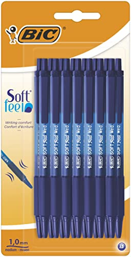 BIC Soft Feel Click Grip Kugelschreiber, 1,0 mm Druckspitze, ouch-Gummigriff, Blau, 15 Stück
