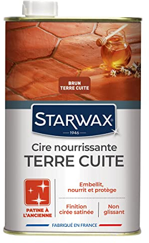 STARWAX Cire nourrissante patine à l'ancienne tomettes 1L brun terre cuite | Embellit nourrit et protège tomettes et terres cuites, effet ciré satiné, formule anti-tache, non glissant, rendement 30m²/L