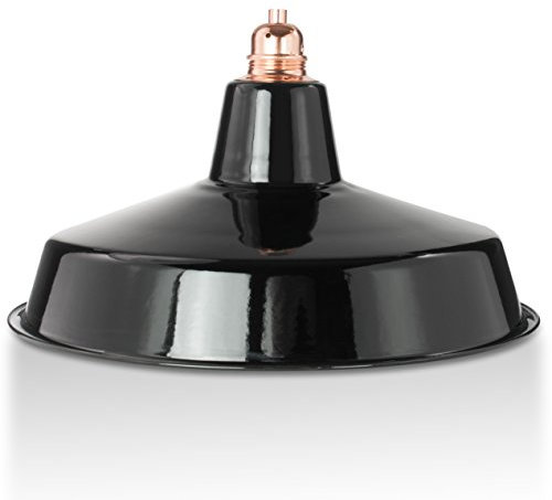 Lampenschirm Industriestil aus Emaille - 2. Wahl, Fabriklampe 36 cm, schwarz inkl. Fassung aus Metall, Kupfer