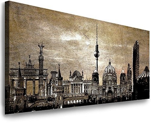 Julia-Art Leinwandbilder - 80 mal 30 cm Bild Berlin City, Skyline Wandbilder sind fertig gerahmt - verschiedene Motive - Kunstdrucke XXL Panorama Be-01-16