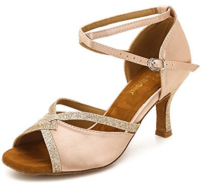 TTdancewear Women Ballroom Dance Shoes Latin Salsa Bachata Performance Sparkly Dance Dancing Shoes 6.5- Nude 2.5inch