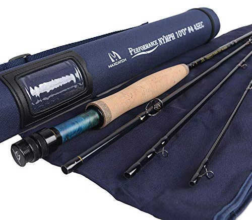MAXIMUMCATCH Performance Nymph Fliegenrute IM 10 Kohlefaser, AAA+ Kork Handgriff mit Cordura Rutenrohr 4 Teile Fliegenfischen Rute in 2/3/4wt 10/11ft