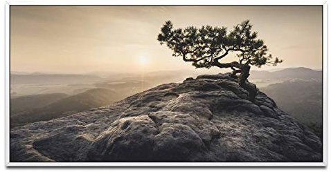 Sächsische Schweiz ca. 130x70cm Wandbild inklusive Schattenfugenrahmen weiss - Panorama Leinwand Bild XXL Format Wandbilder Wohnzimmer Wohnung Deko Kunstdrucke