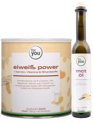 for you Power Eiweiß Vanille + MCT-Öl Vanille Set – Protein Pulver nach Dr. Strunz (750g) & 250ml MCT Öl aus 100% Kokosöl | L-Carnitin, Vitamine & Mineralstoffe | Schnelle Energie & Muskelaufbau