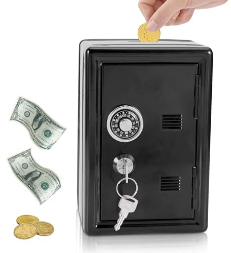 Safe Piggy Bank Youth Safe with2 Keys Metal Key Money Banksafe Saving Moneybox for Youth, 4.7x3.9x7.1inch