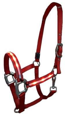 Reinecke Equestrian Leuchthalfter Lichthalfter Sicherheitshalfter Stallhalfter Weidehalfter LED-Nylonhalfter Dreamlight (Full, Rot)