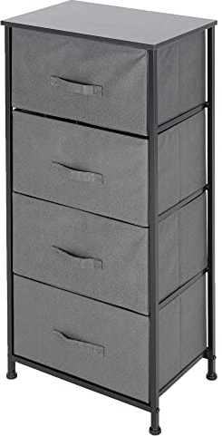 ML Design Kommode aus Stoff mit 4 Schubladen 45x30x94cm Grau, Schwarzes Metall-Regal/MDF-Platte, Schubladenschrank Schrank Kleideraufbewahrung Sideboards Schubladenbox für Wohnzimmer Schlafzimmer Flur