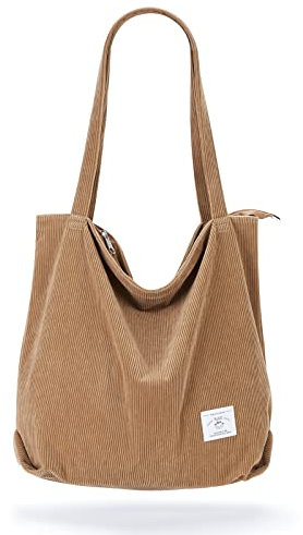 KALIDI cord Tasche Damen Umhängetasche mit Reißverschluss,Groß Shopper Tasche Tote Bag Handtasche Schultertaschen für Arbeit Büro Reisen Einkaufen Schule und Alltag