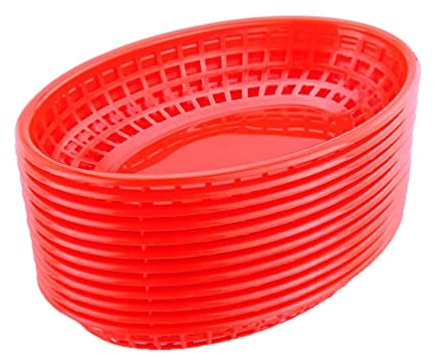 DOITOOL 12 Stück Pommes Körbchen Kunststoff Servierschalen Snackkörbe Rot | Mini Servierkörbe für Burger Obst Snacks Fingerfood Küche Restaurant Haushalt Rote Kunststoffschalen