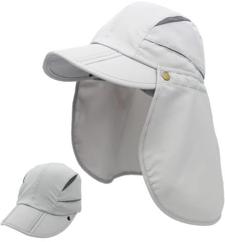 Magracy Herren Damen Outdoor breiter Krempe Mesh UPF50+ Sonnenkappe mit Nackenschutz Schnell Trocknend Fischerhut Gebrochenes Weiß