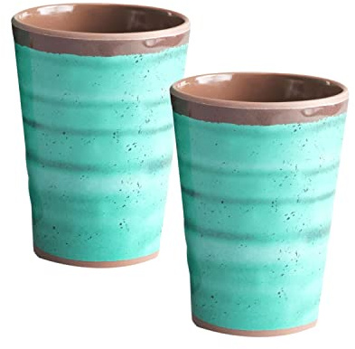 Taza melamina camping 2 unidades 400ml aspecto loza color verde marrón