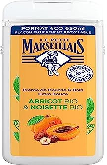 Le Petit Marseillais - Crème de Douche & Bain Extra Douce Abricot Bio & Noisette Bio (flacon de 650 ml) – Gel douche avec 92 % d'ingrédients d'origine naturelle – pH neutre pour la peau