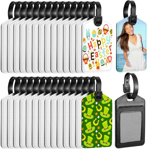 30 Stück Sublimations-Gepäckanhänger, weiße Wärmeübertragung, PU-Leder, Namensschild, blanko, Kofferanhänger, Reise, Visitenkartenhalter für DIY, Reisen, Koffer, Geschenkhandwerk, rechteckig