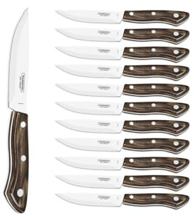 Tramontina - Couteau à Steak Marron Bueno dentélé 24cm. INOX Pleine Soie et technobois. X 12