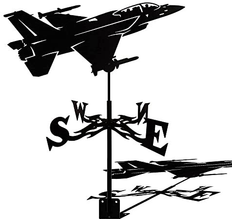 CAZARU 50 x 35 cm Wetterfahne mit Flugzeug-Jäger-Ornament, Gartenpfahl Wetterfahne Windrichtungsanzeiger für den einfachen Gebrauch im Garten