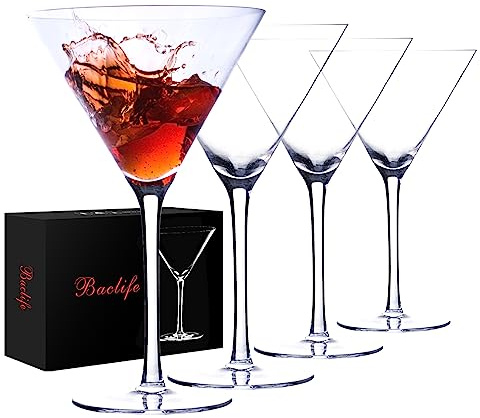 Handblown Crystal Martini Glasses Set of 4-9.5 oz Coupe Glass Set with Stem - Elegant Cocktail Glasses for Bar, Margarita, Cosmopolitan, Manhattan, Gimlet - Unique Gift for Mother’s Day
