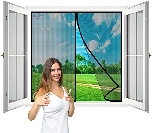 Fliegengitter Fenster InsektenschutzFenster Insektenschutzrollo SchiebeFenster, 190x115 cm mit Full Frame Klettverschluss & Eingenähten Gewichten, Bausatz- Schwarz H
