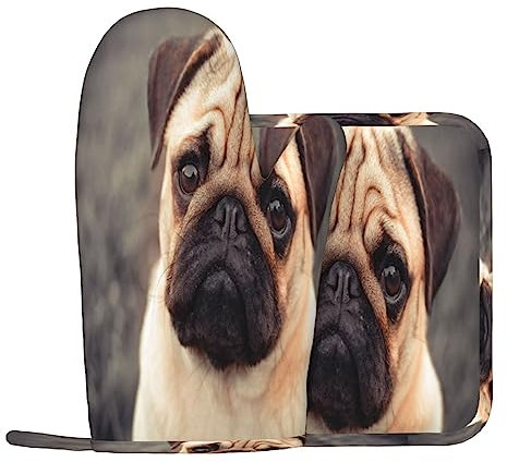 Carino Pug Dog Forno Mitts E Pentola Supporti Resistente Al Calore 2 pz Set BBQ Guanti E Pastiglie Per Cottura Cottura Grigliare